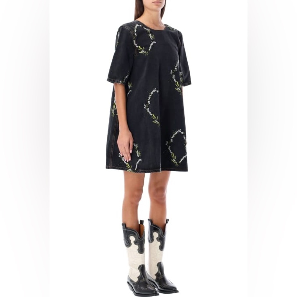 GANNI Floral Embroidered Black Dress